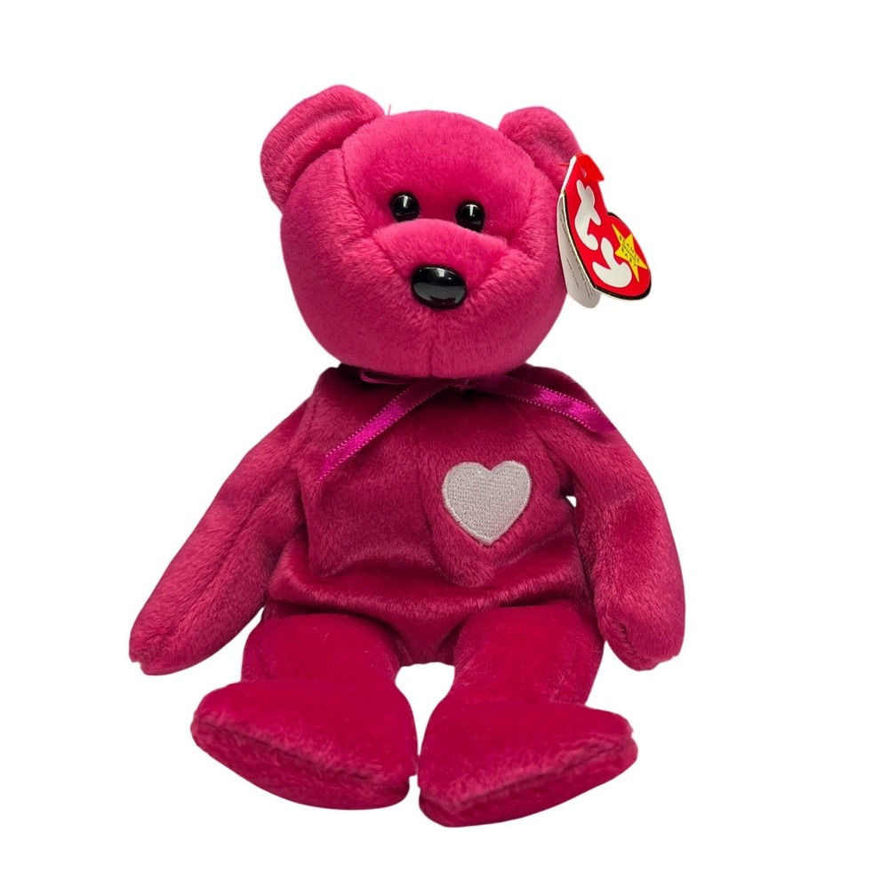 Ty Beanie Baby Valentina the Bear Fuchsia Pink Heart 1998 Retired Plush Toy 4233